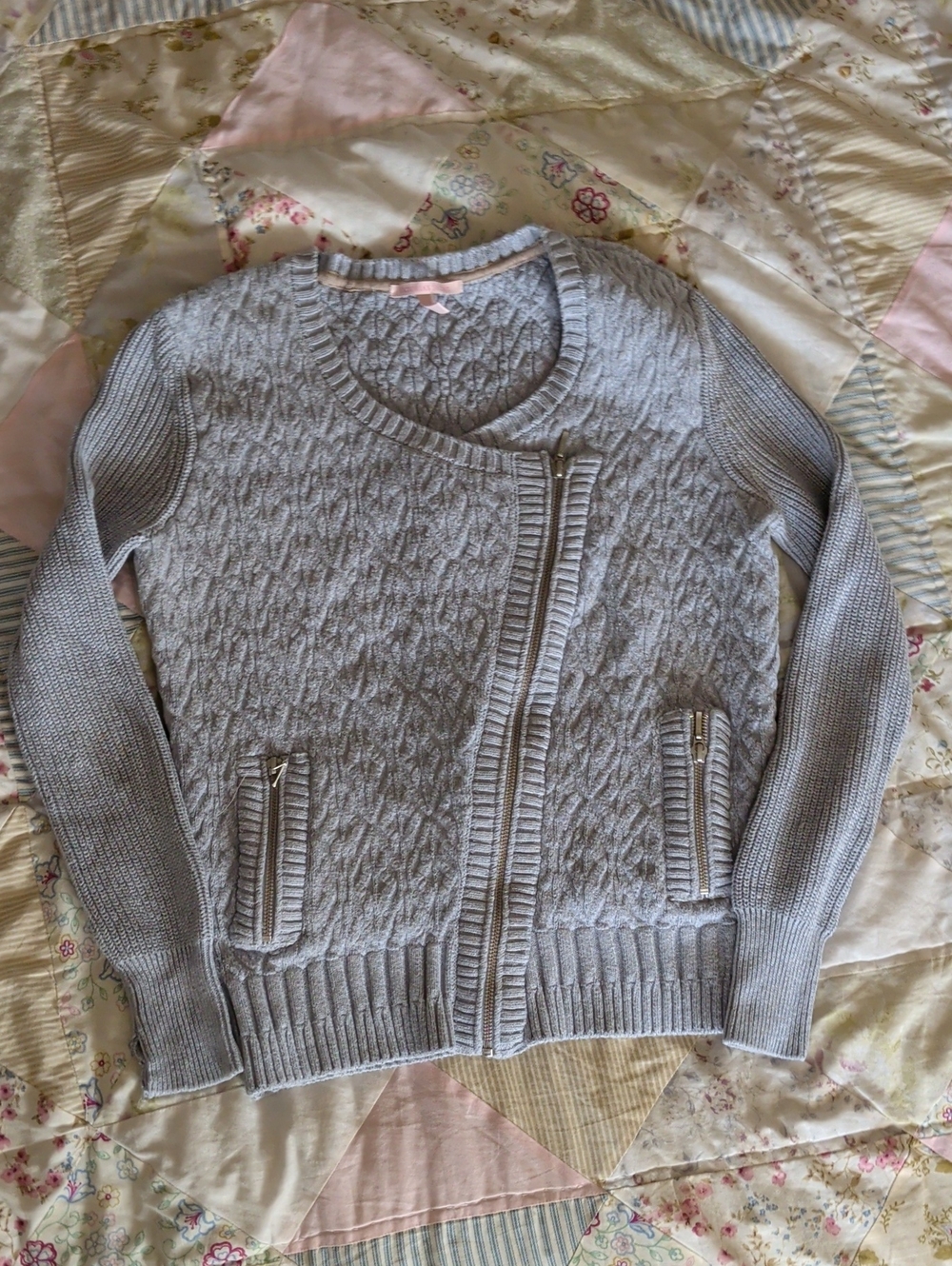 Victoria's Secret Light Gray Zip-Front Cable Knit Cardigan